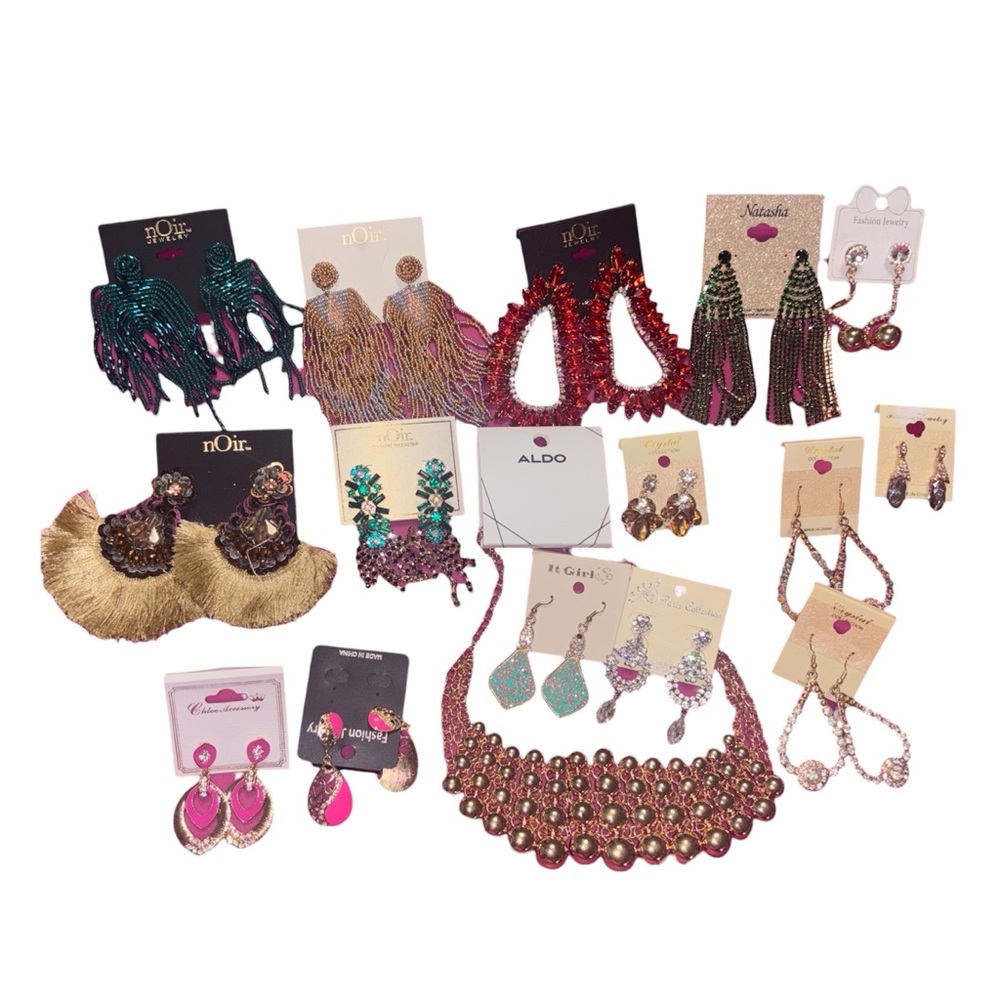 Elegant Statement Necklace Earring Set  Designer Costume Jewelry Bling Dangles